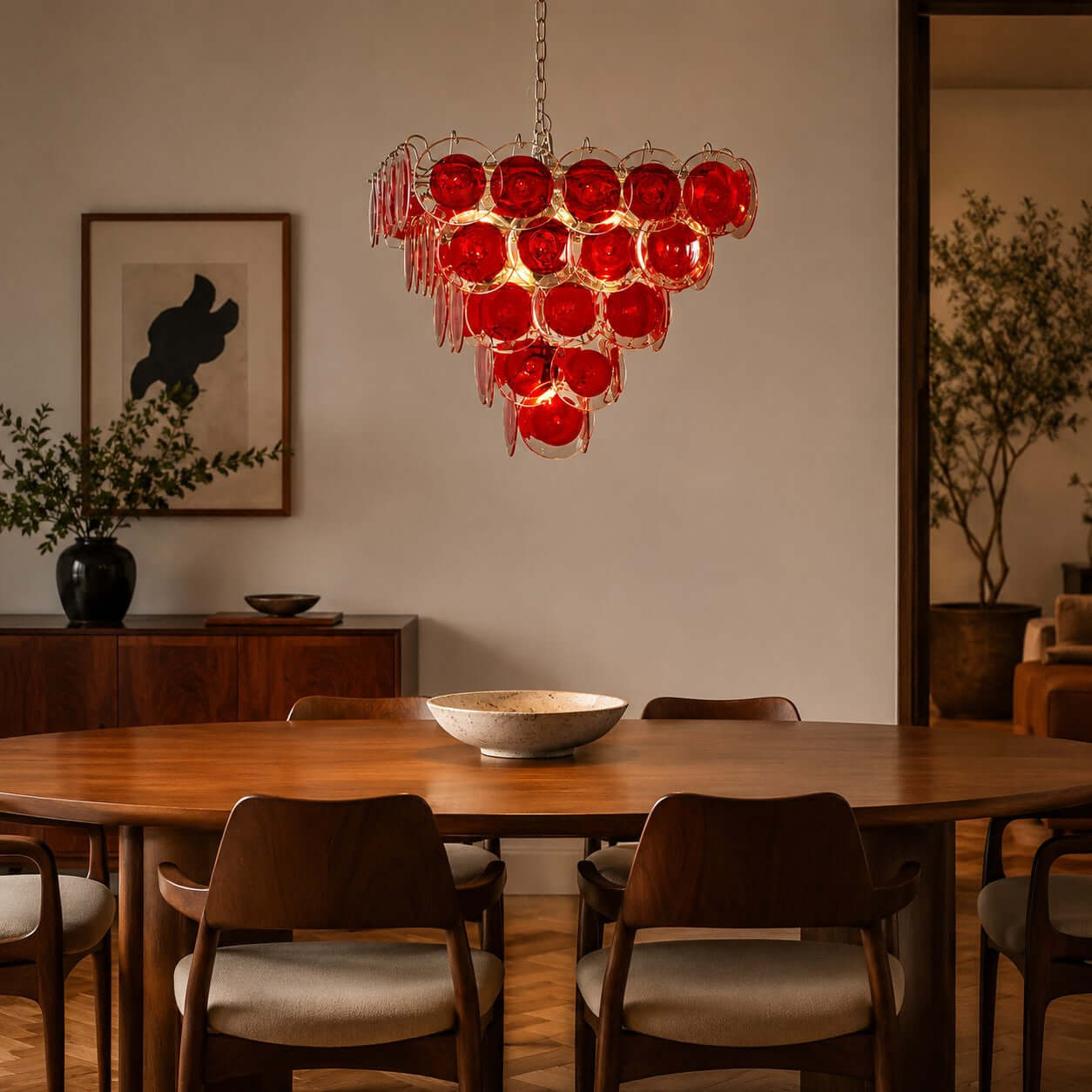Antizer Layered Red Disc Glass Chandelier