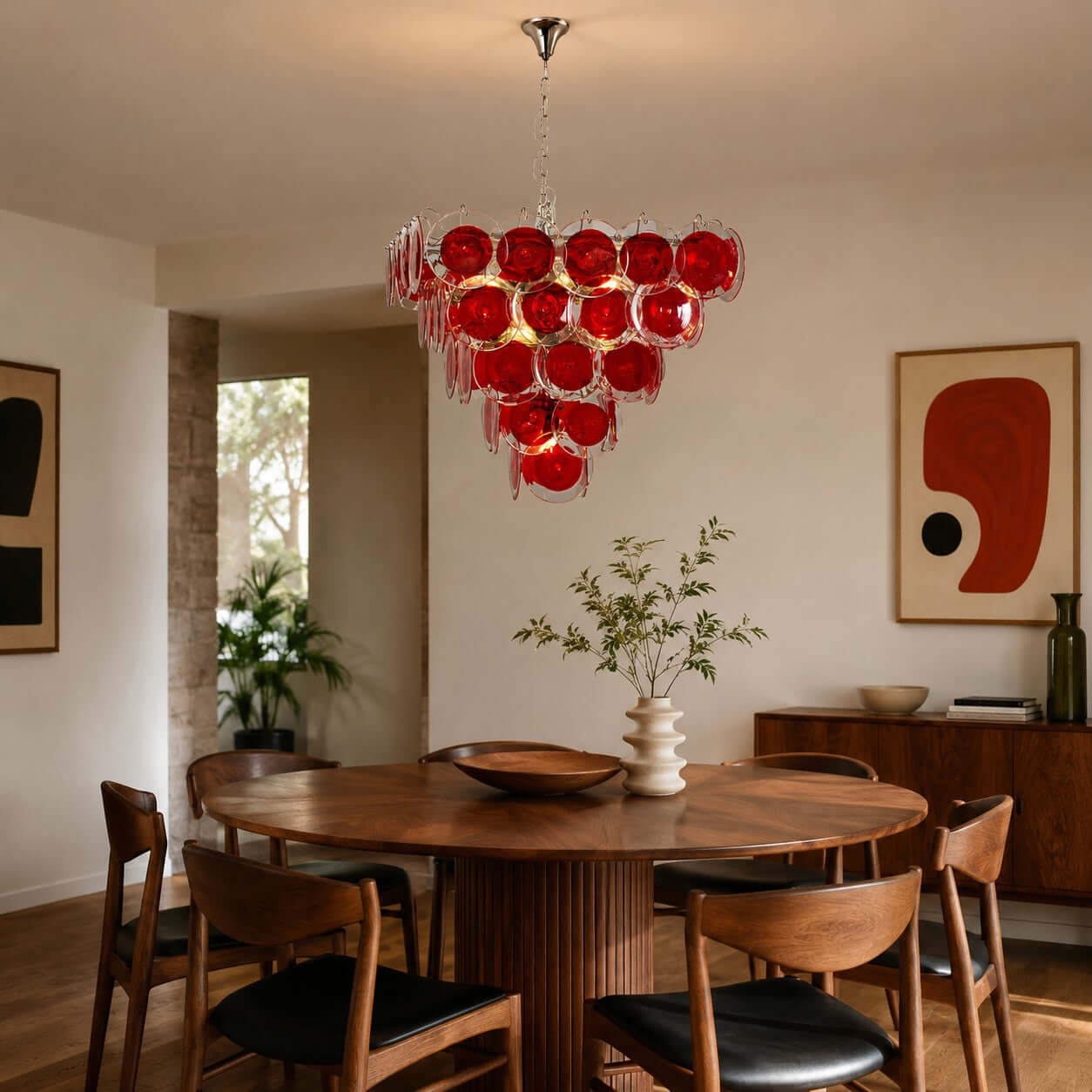Antizer Layered Red Disc Glass Chandelier
