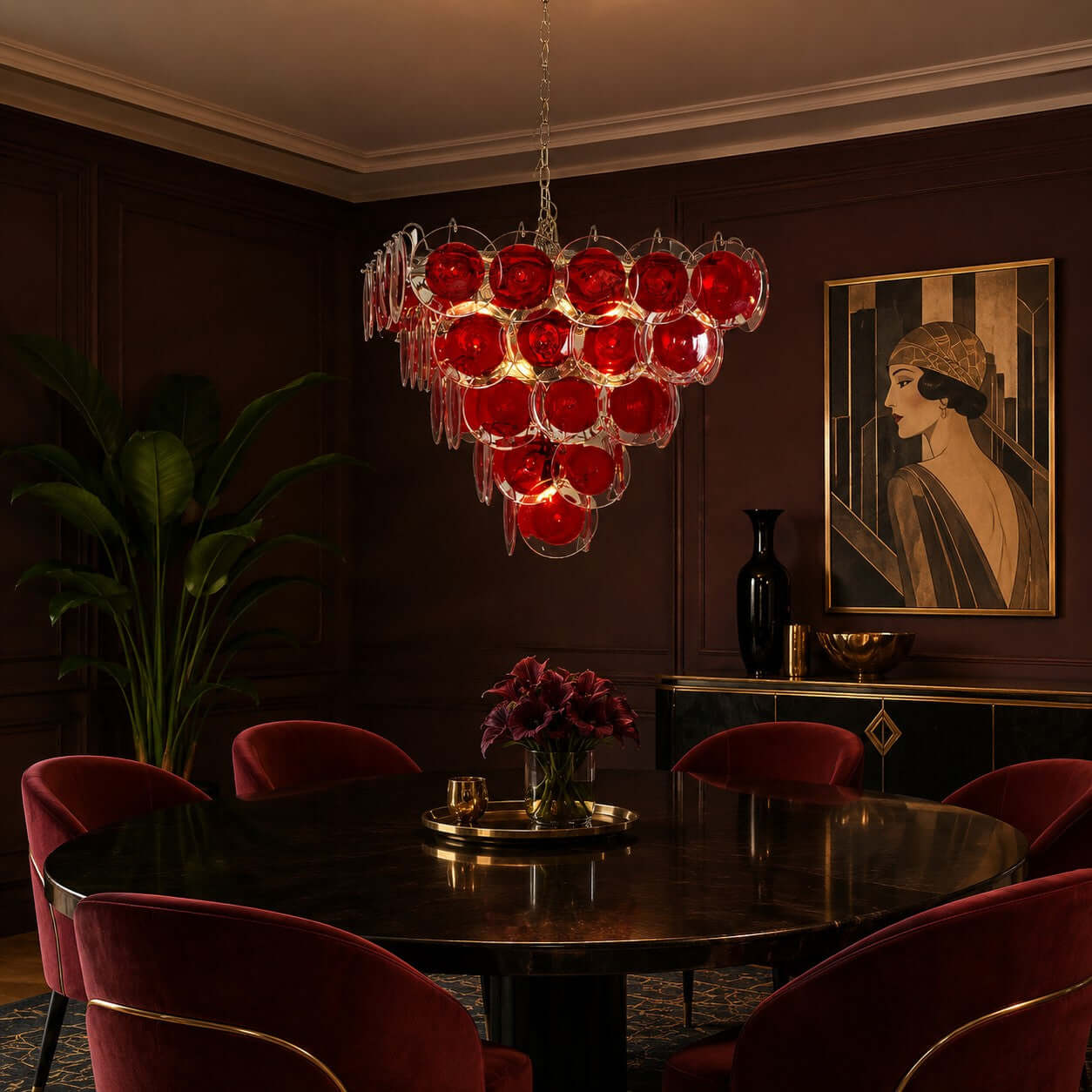 Antizer Layered Red Disc Glass Chandelier