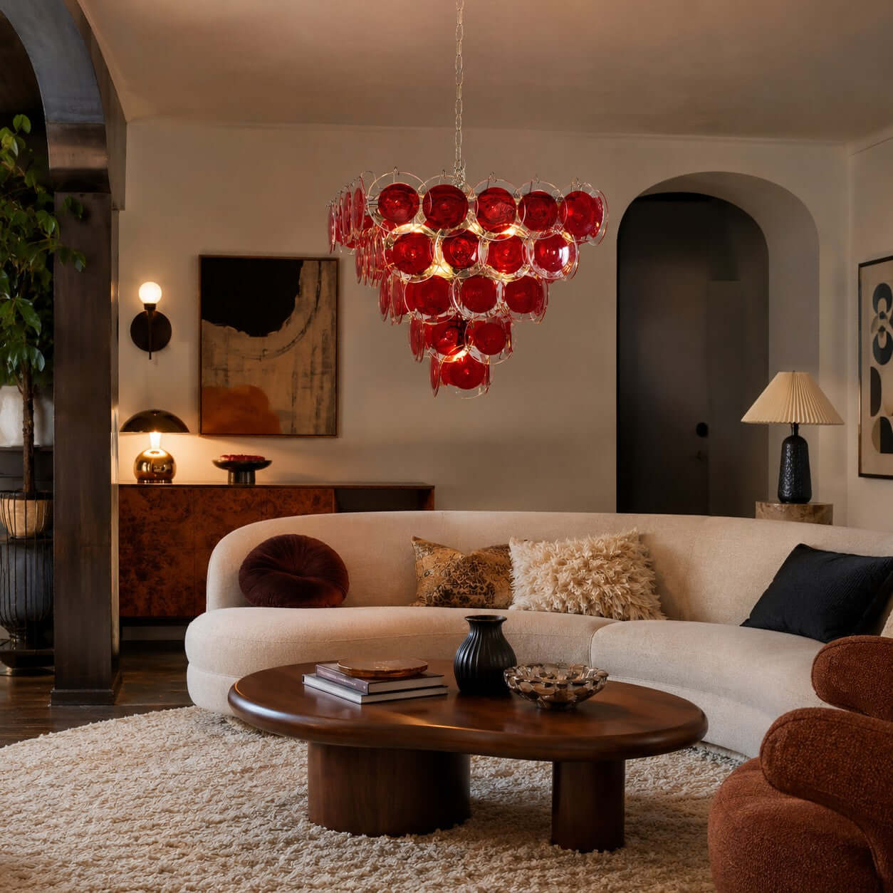 Antizer Layered Red Disc Glass Chandelier