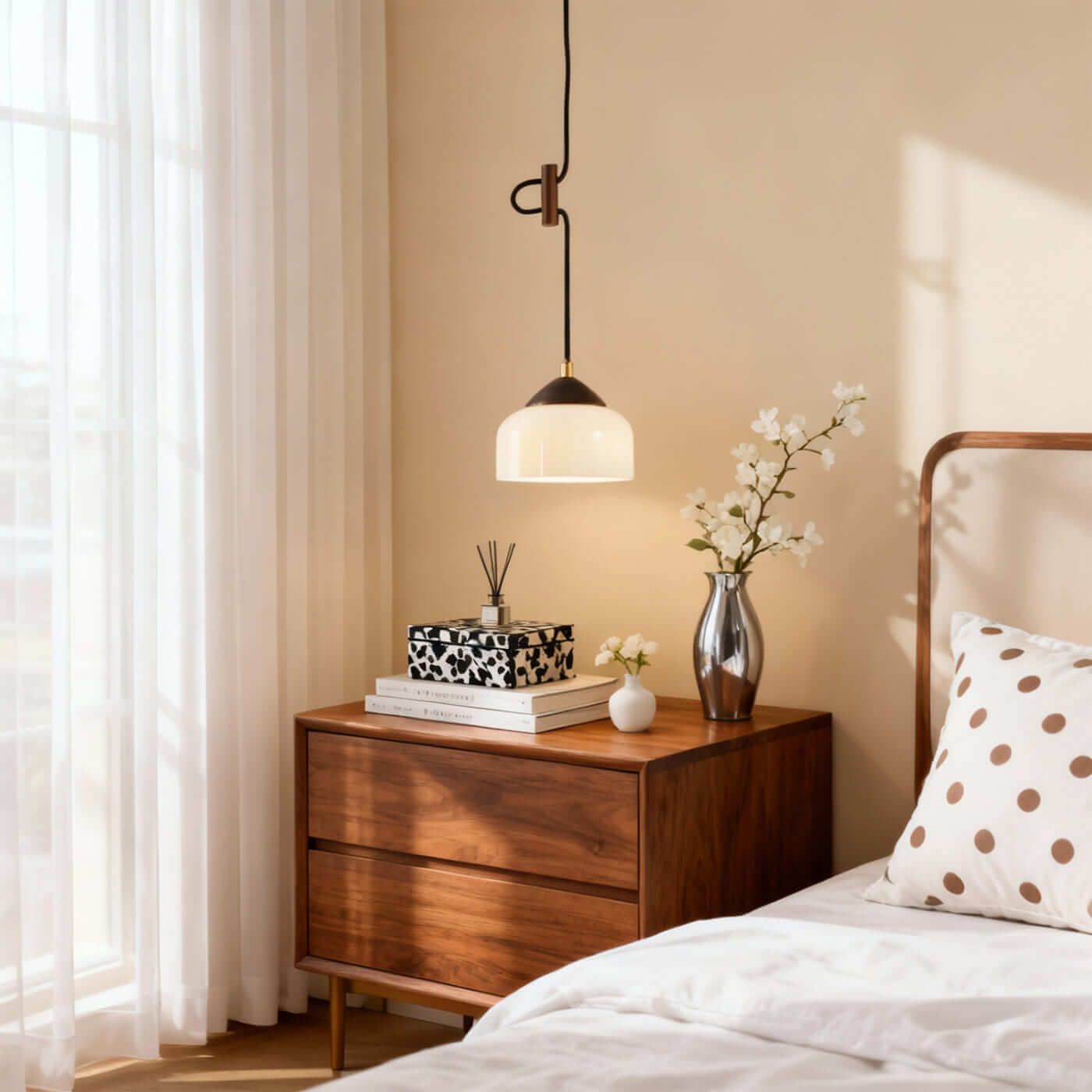 Antizer Minimalist Wood & Glass Pendant Light