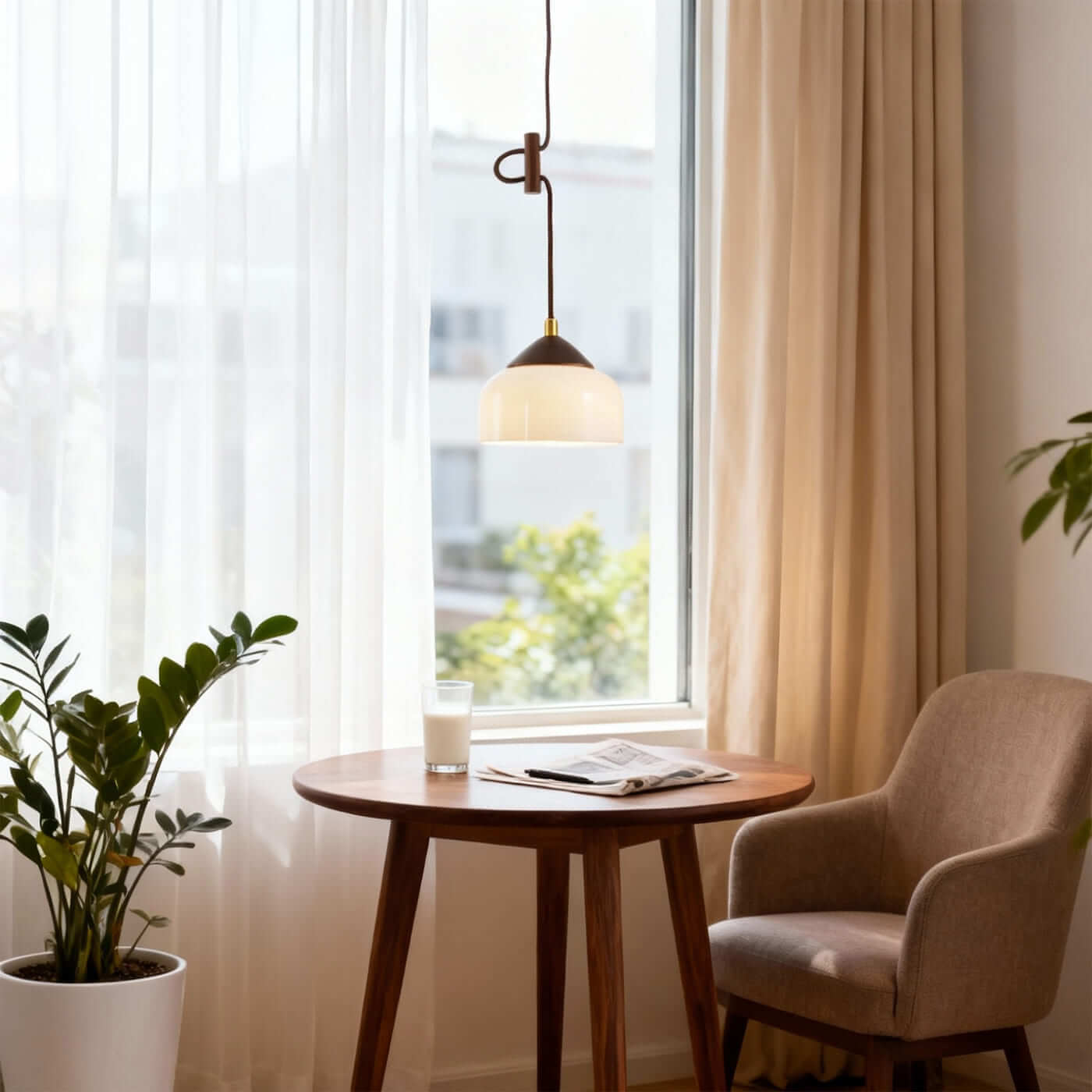 Antizer Minimalist Wood & Glass Pendant Light