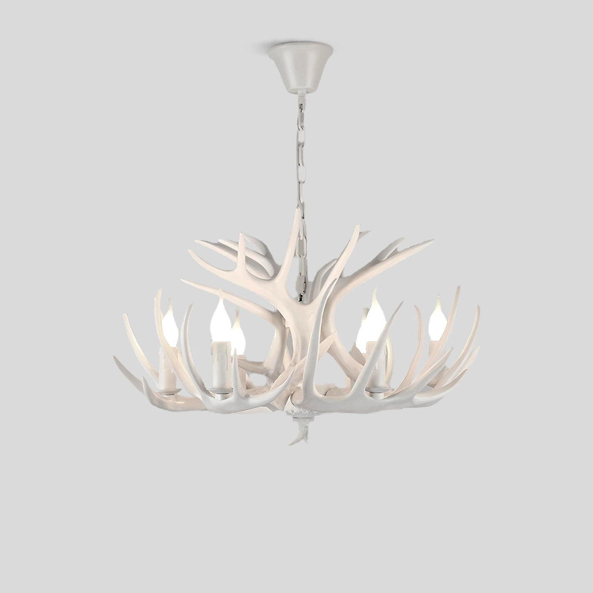 Antizer Antler Shape Resin Chandelier for Living Room White 6 Heads Warm Light