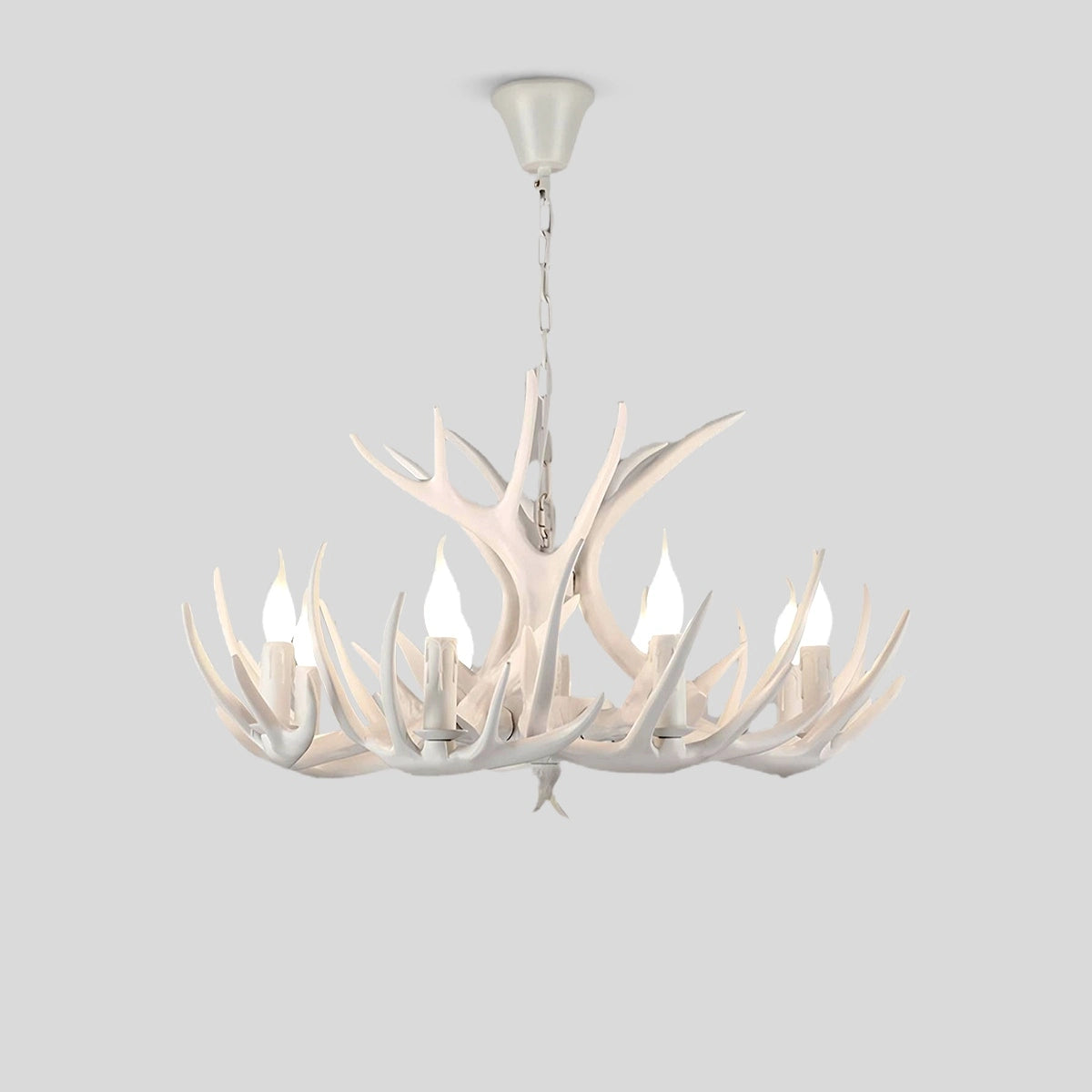Antizer Antler Shape Resin Chandelier for Living Room White 8 Heads Warm Light