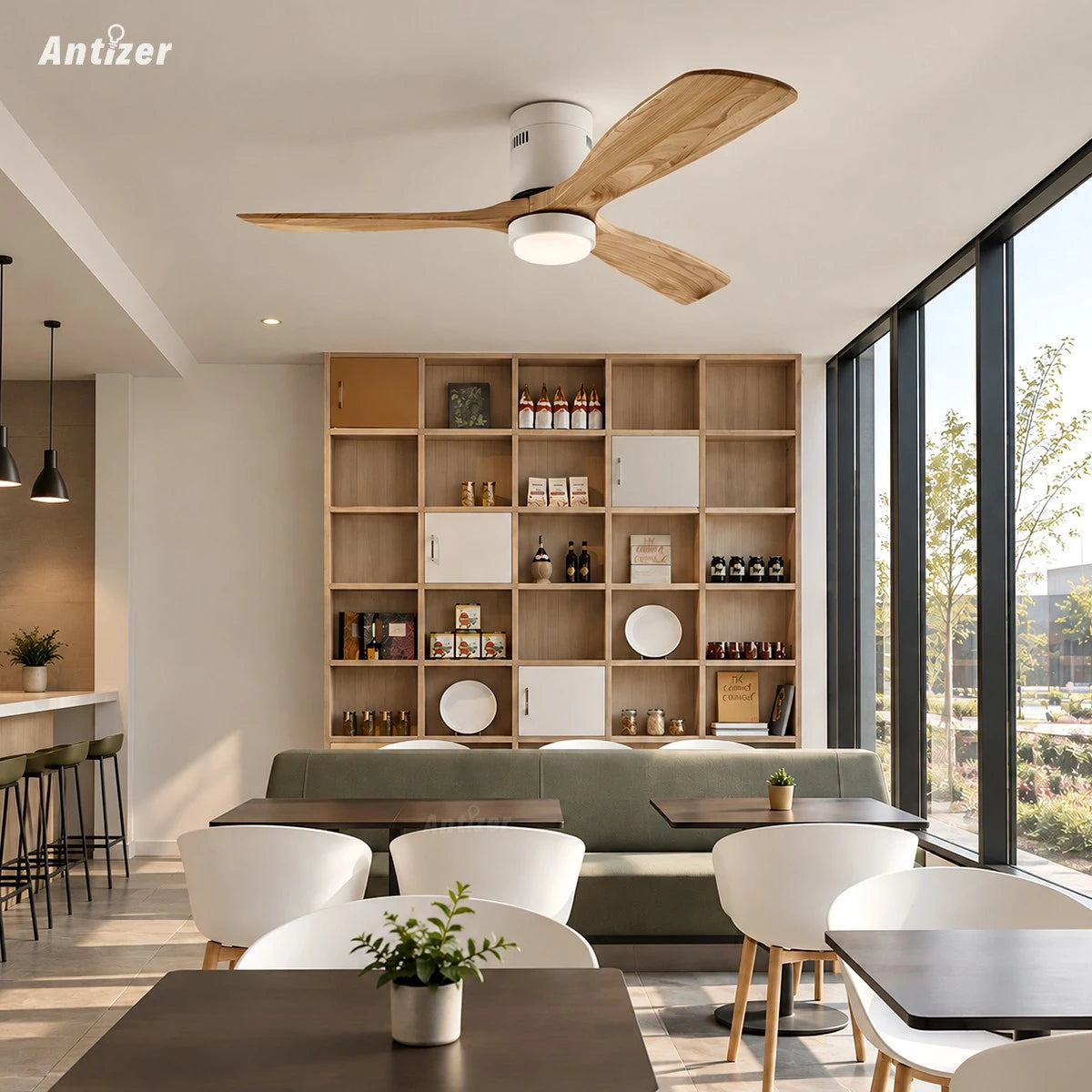 Antizer Mid-century Modern Hugger Ceiling Fan Lamp