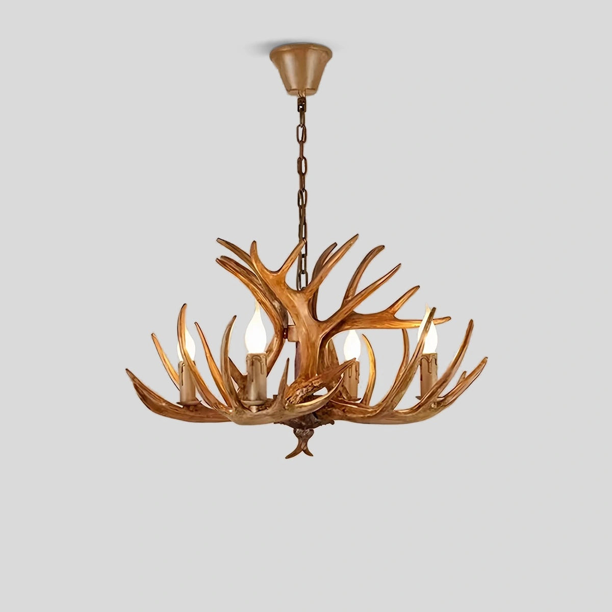 Antizer Antler Shape Resin Chandelier for Living Room Wood Color 4 Heads Warm Light