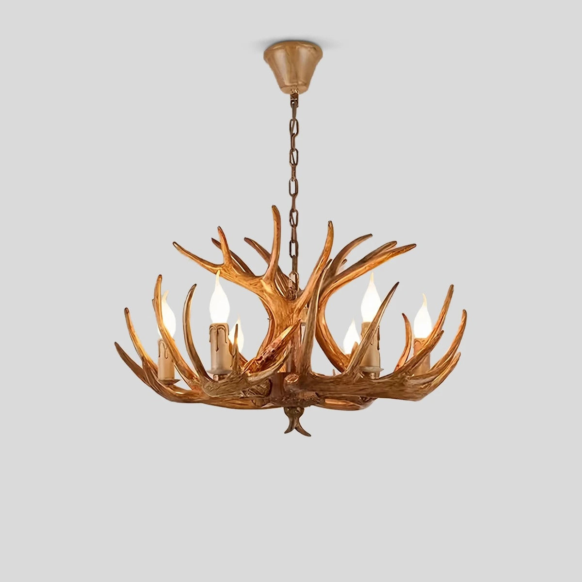 Antizer Antler Shape Resin Chandelier for Living Room Wood Color 6 Heads Warm Light