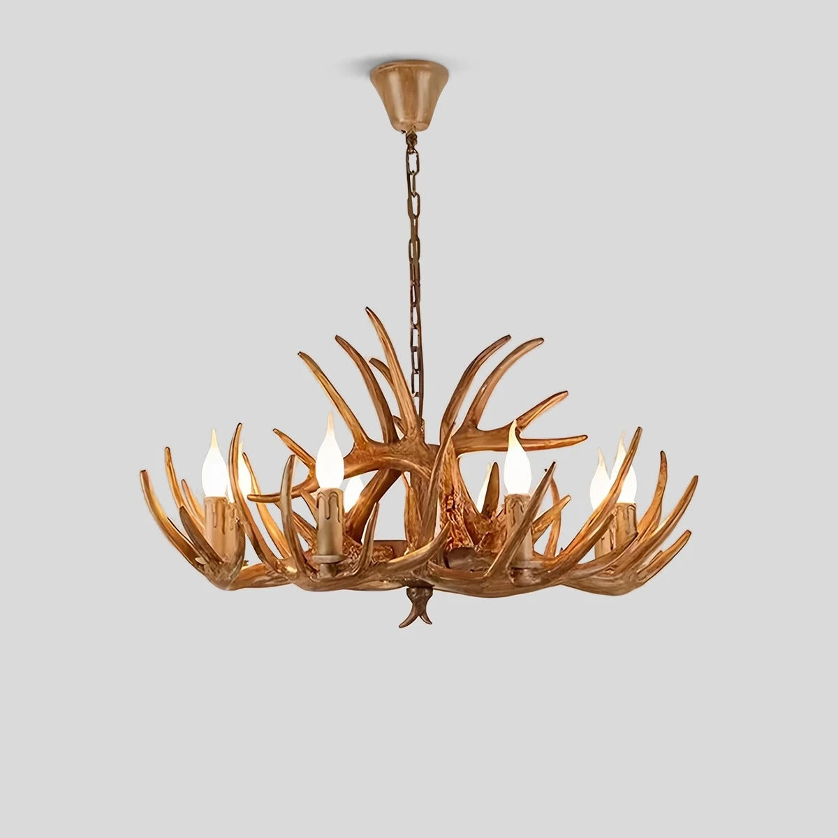 Antizer Antler Shape Resin Chandelier for Living Room Wood Color 8 Heads Warm Light