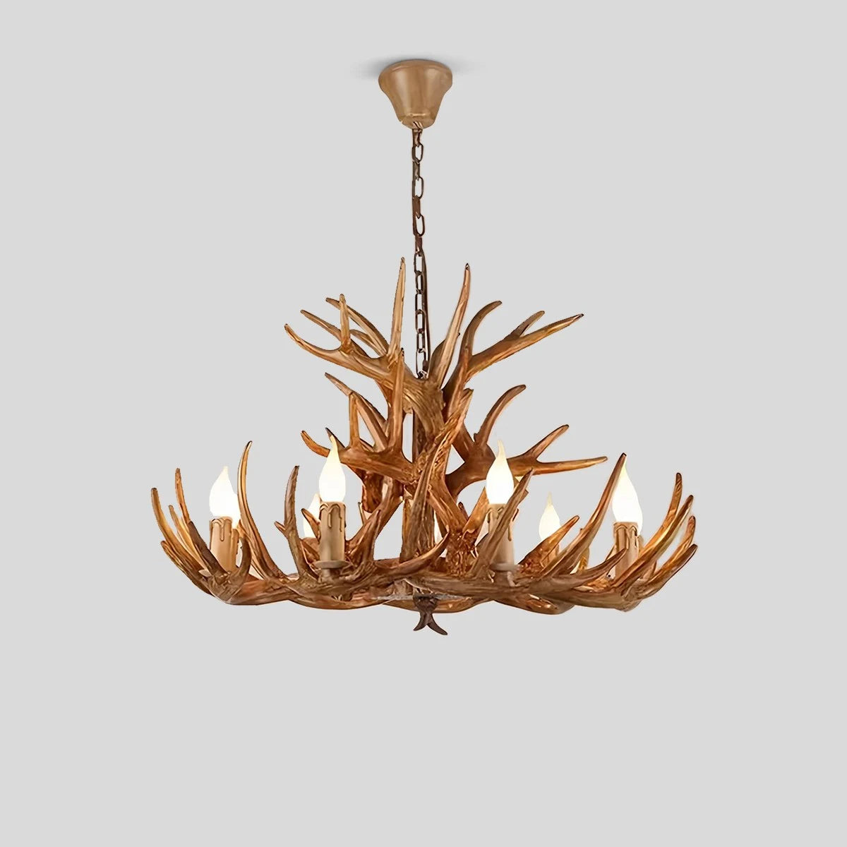 Antizer Antler Shape Resin Chandelier for Living Room Wood Color 9-B Heads Warm Light