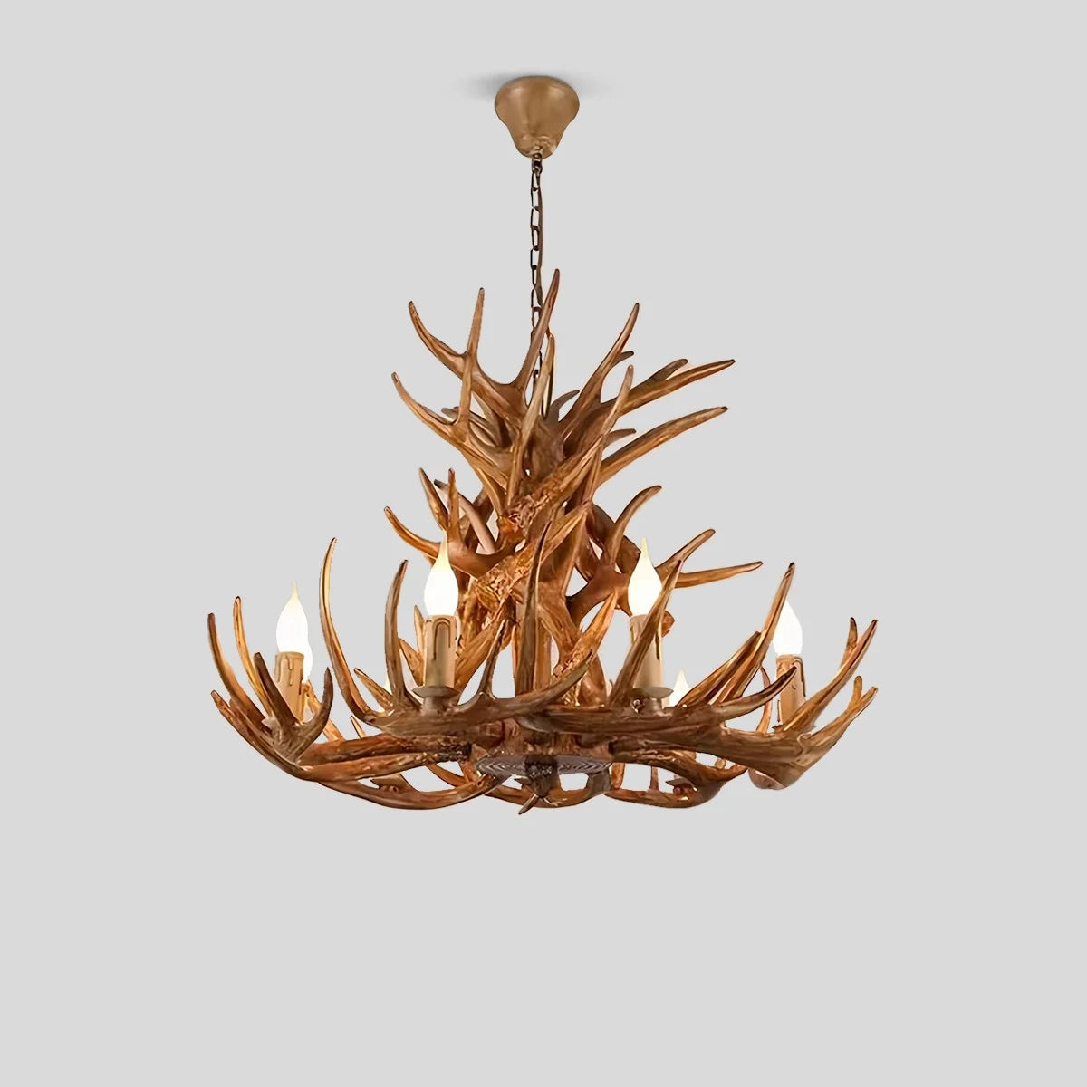 Antizer Antler Shape Resin Chandelier for Living Room Wood Color 9-C Heads Warm Light