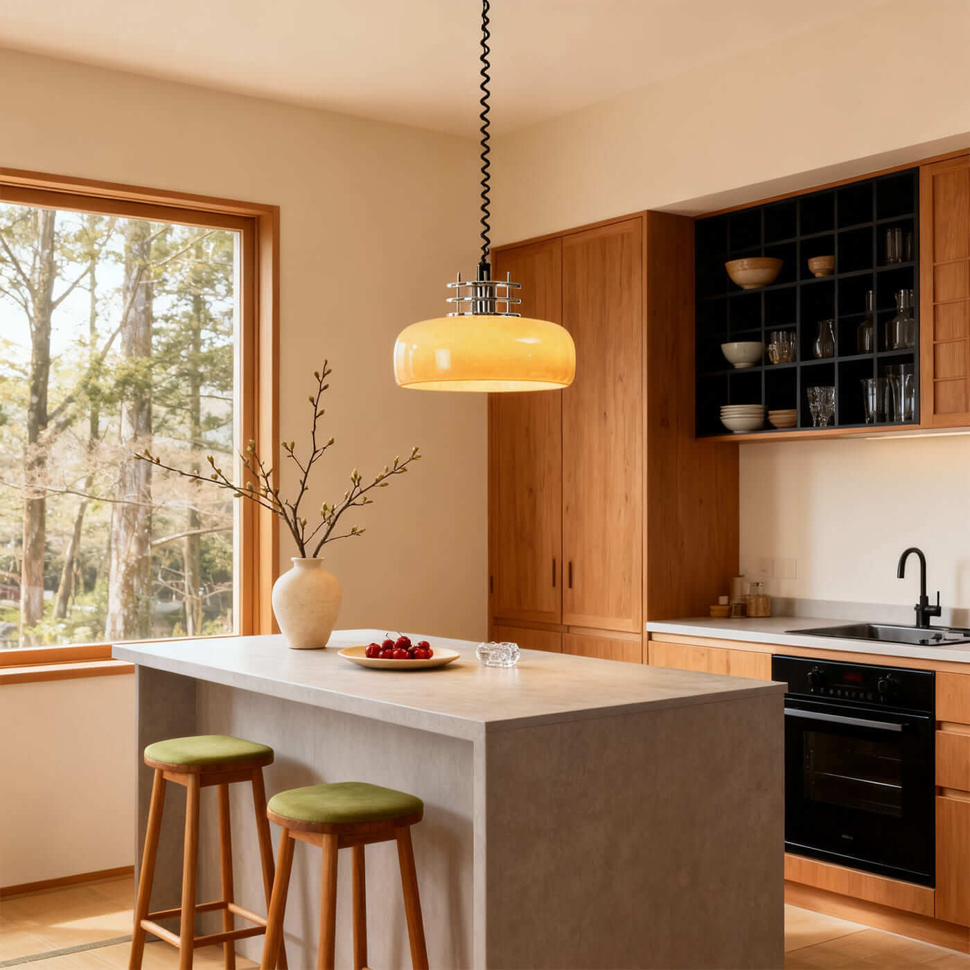 Antizer Bauhaus Retractable Round Glass Pendant Light