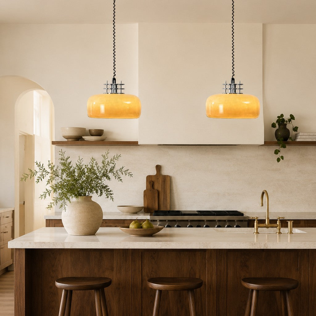 Antizer Bauhaus Retractable Round Glass Pendant Light