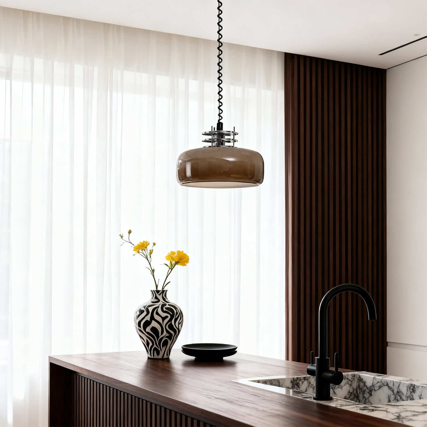 Antizer Bauhaus Retractable Round Glass Pendant Light