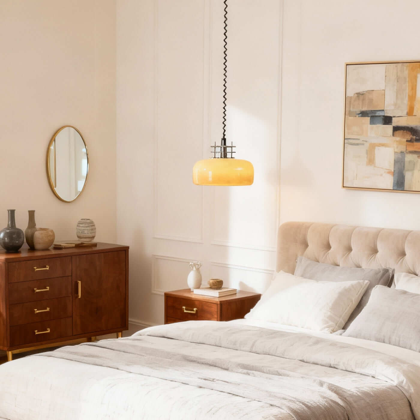 Antizer Bauhaus Retractable Round Glass Pendant Light
