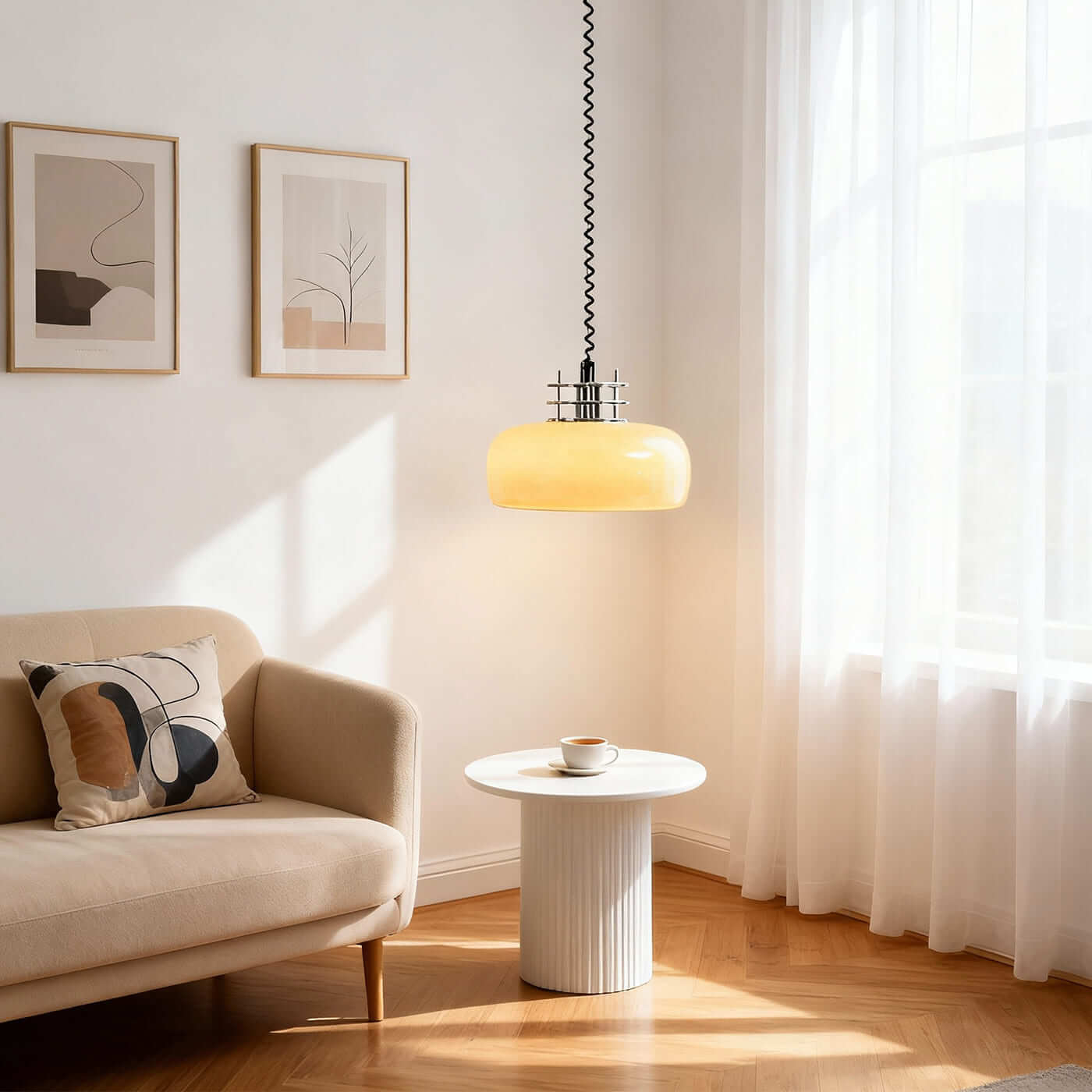 Antizer Bauhaus Retractable Round Glass Pendant Light