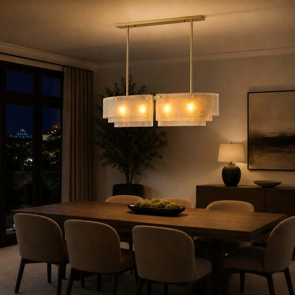 Antizer Tiered Glass Linear Chandelier