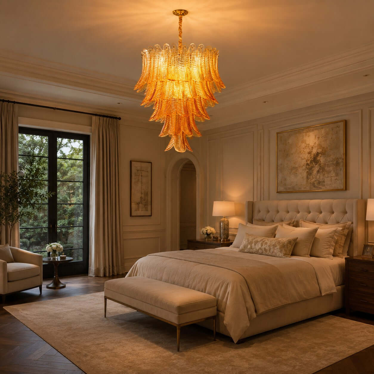 Antizer Murano Layered Amber Glass Leaf Chandelier