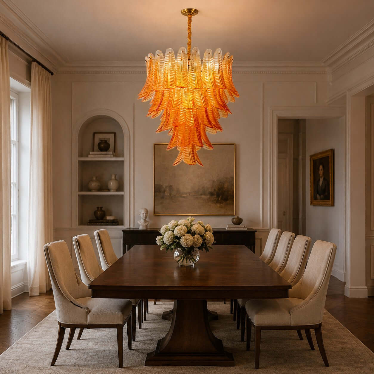 Antizer Murano Layered Amber Glass Leaf Chandelier