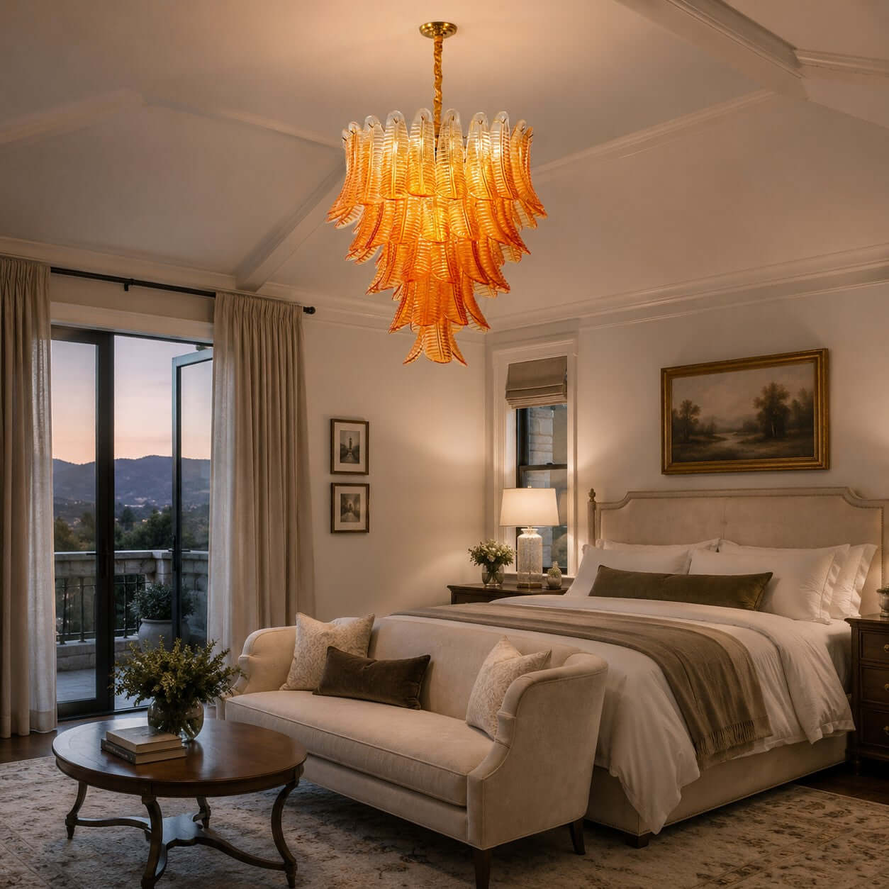 Antizer Murano Layered Amber Glass Leaf Chandelier