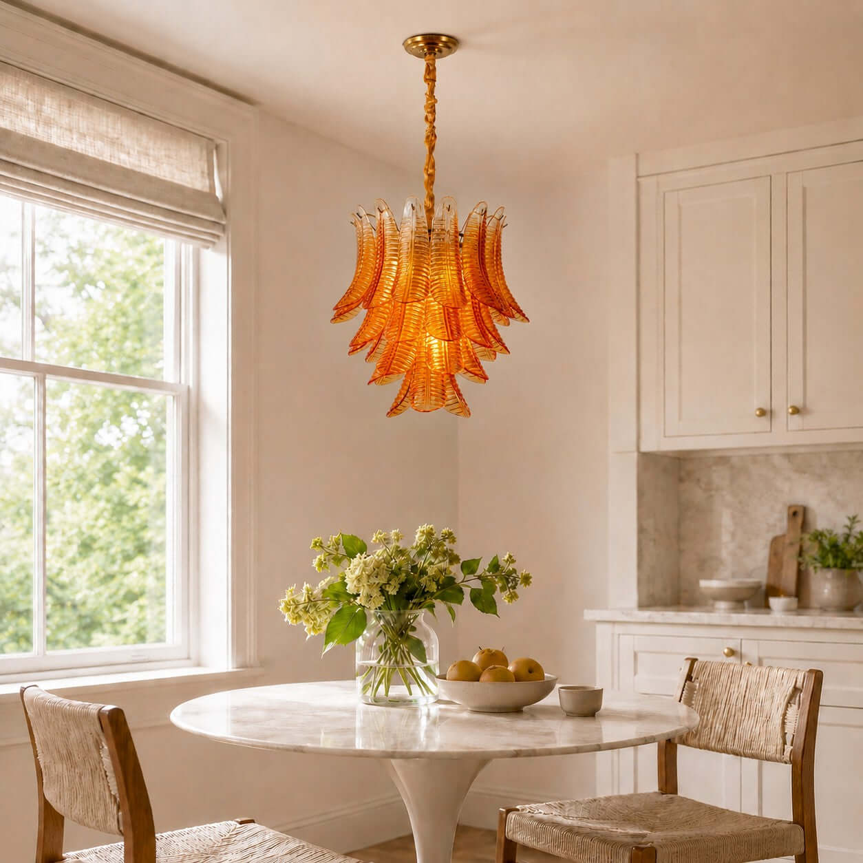 Antizer Murano Layered Amber Glass Leaf Chandelier