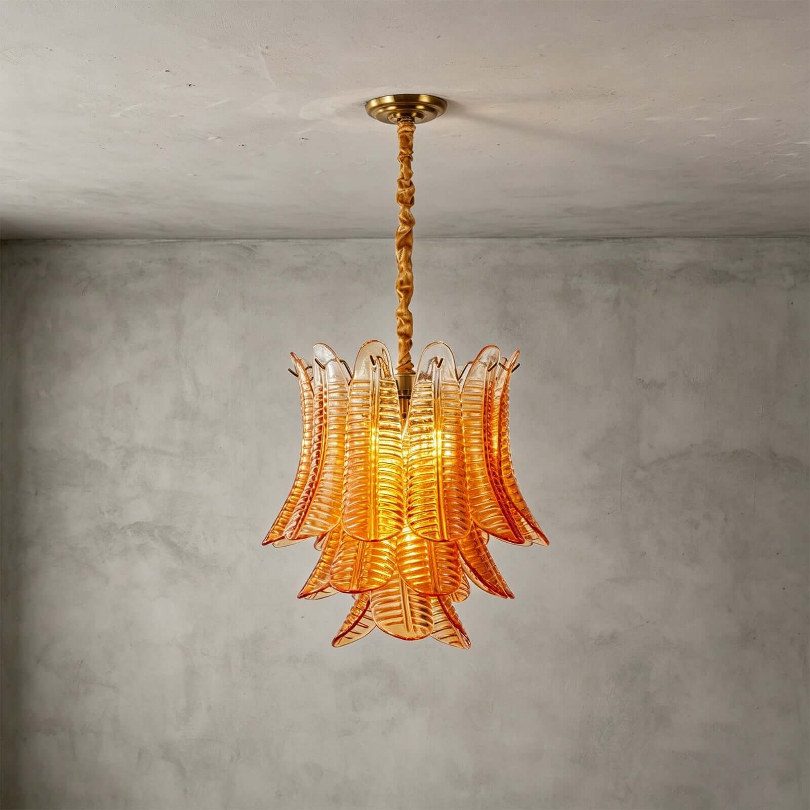 Antizer Murano Layered Amber Glass Leaf Chandelier