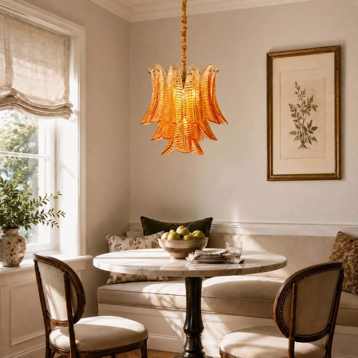 Antizer Murano Layered Amber Glass Leaf Chandelier