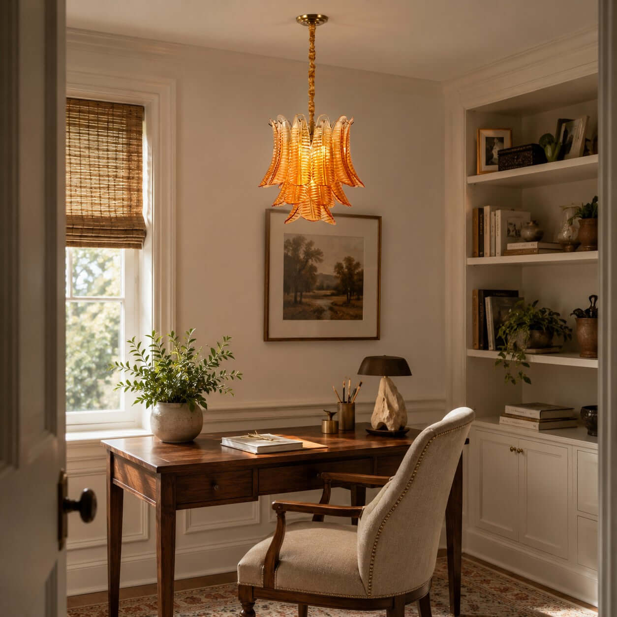 Antizer Murano Layered Amber Glass Leaf Chandelier