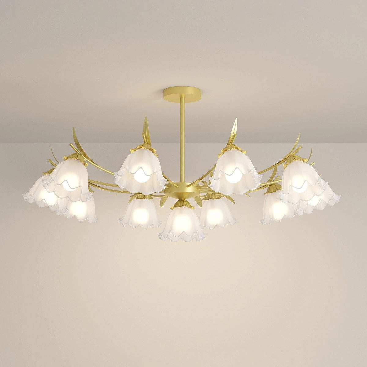Antizer French Vintage Lily of the Valley Flower Chandelier Gold 11 heads