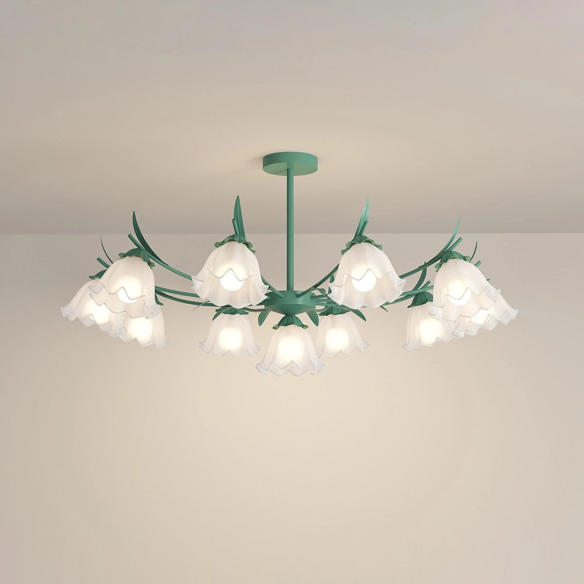 Antizer French Vintage Lily of the Valley Flower Chandelier Green 11 heads