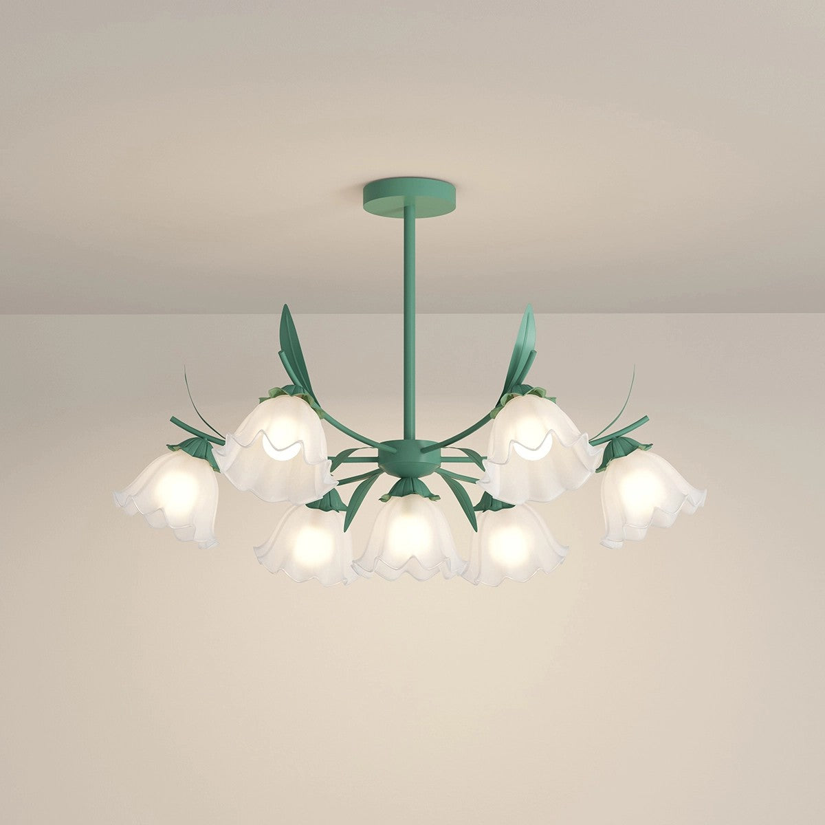 Antizer French Vintage Lily of the Valley Flower Chandelier Green 7 heads