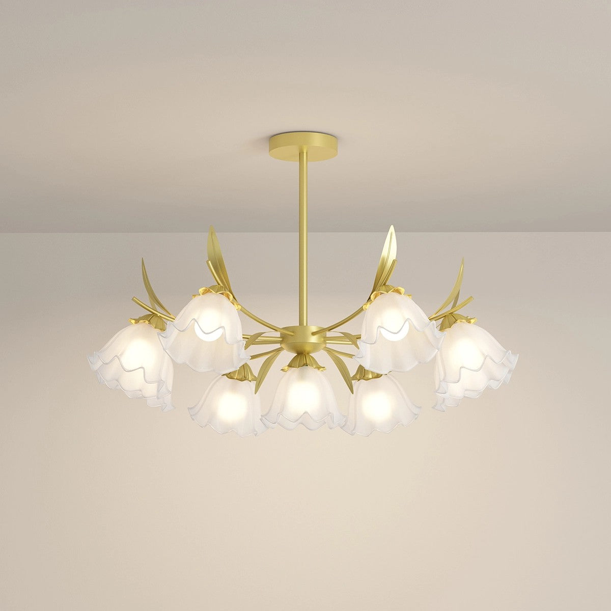 Antizer French Vintage Lily of the Valley Flower Chandelier Gold 9 heads