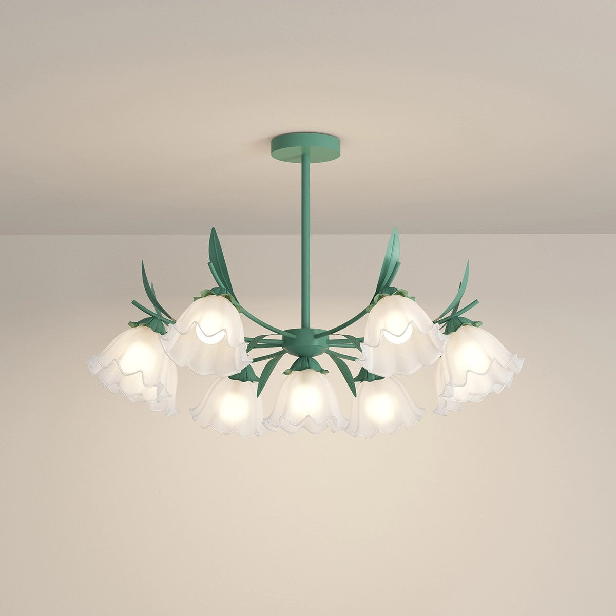 Antizer French Vintage Lily of the Valley Flower Chandelier Green 9 heads