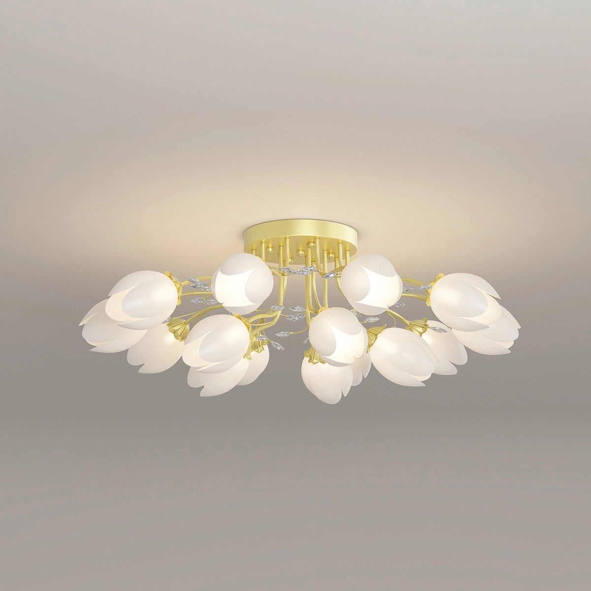 Antizer French Pastoral Flower Ceiling Chandelier Gold 15 heads