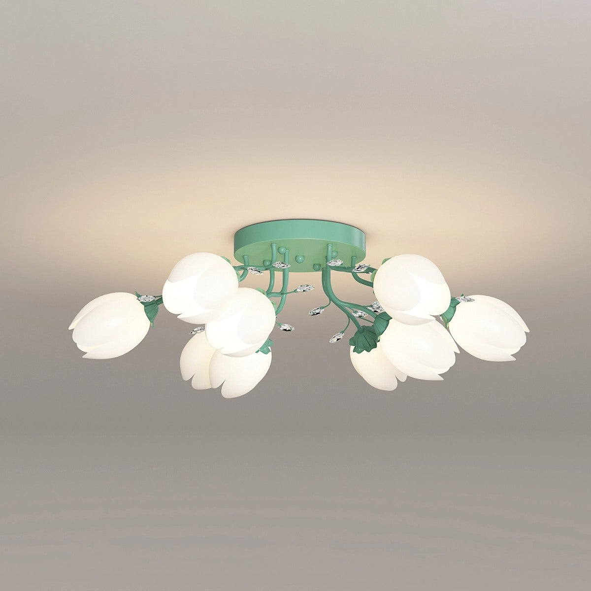 Antizer French Pastoral Flower Ceiling Chandelier Green 9 heads