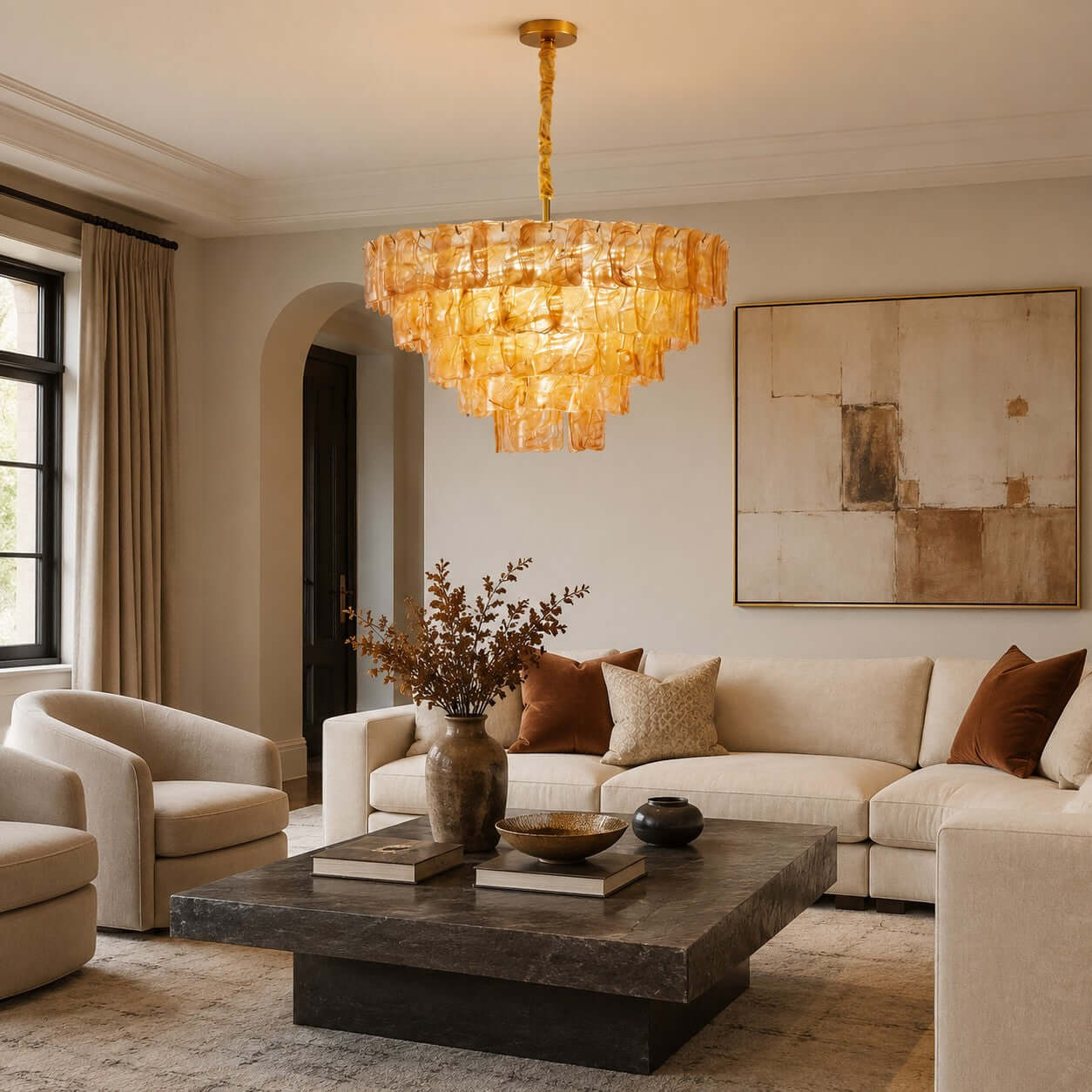 Antizer Vintage Layered Textured Glass Chandelier