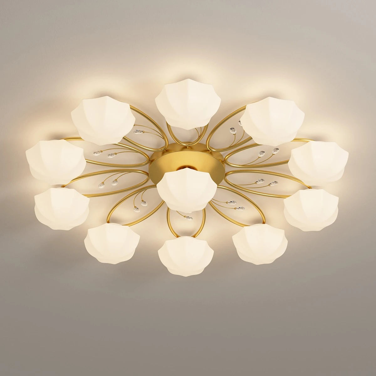 Antizer Light Luxury French Bud Ceiling Lamp Gold 10+1 Heads