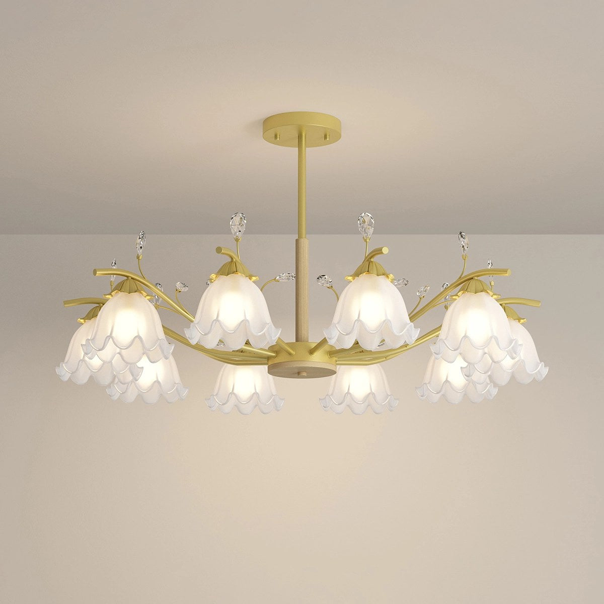 Antizer Creative Lily of the Valley Flower Chandelier Gold 10 heads