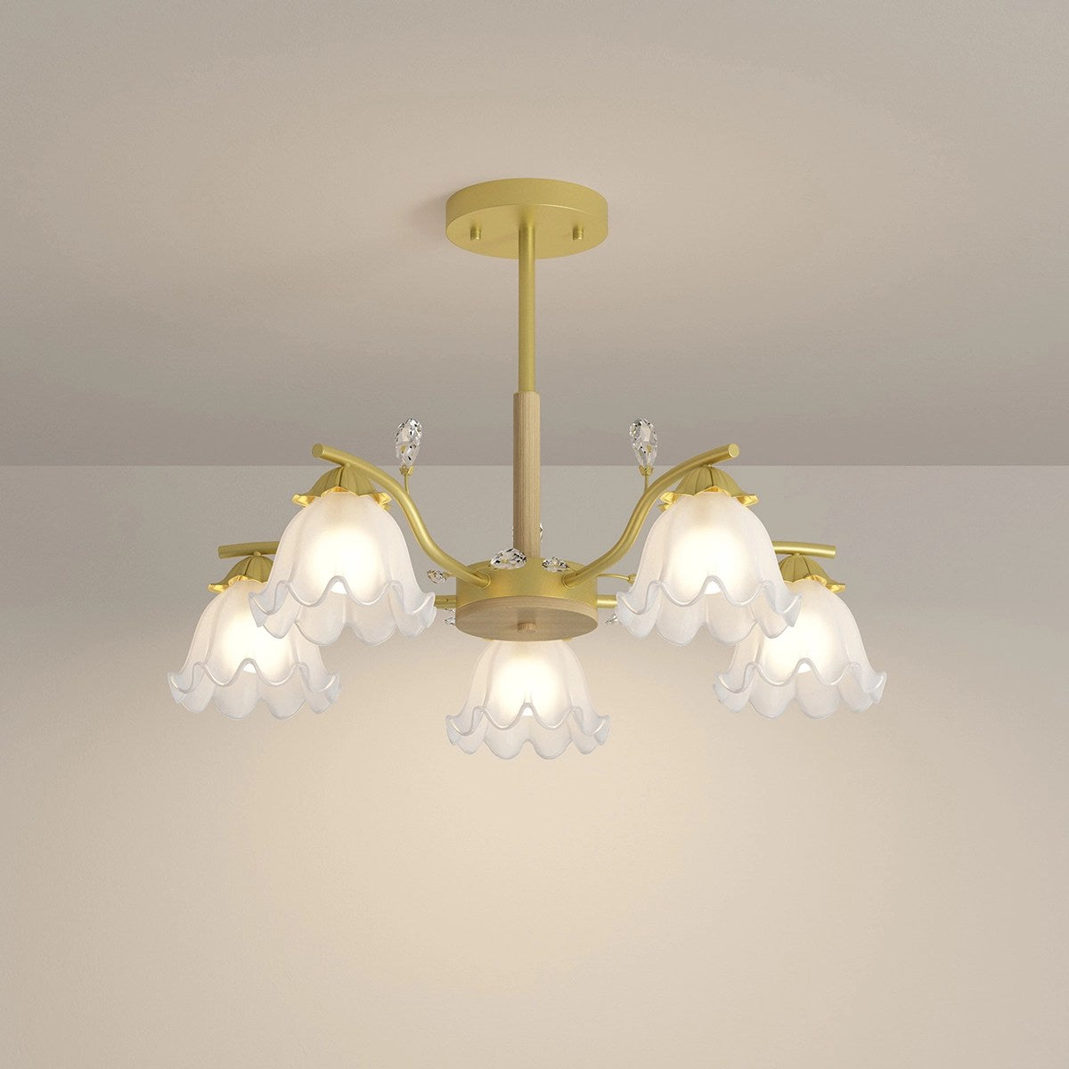 Antizer Creative Lily of the Valley Flower Chandelier Gold 5 heads