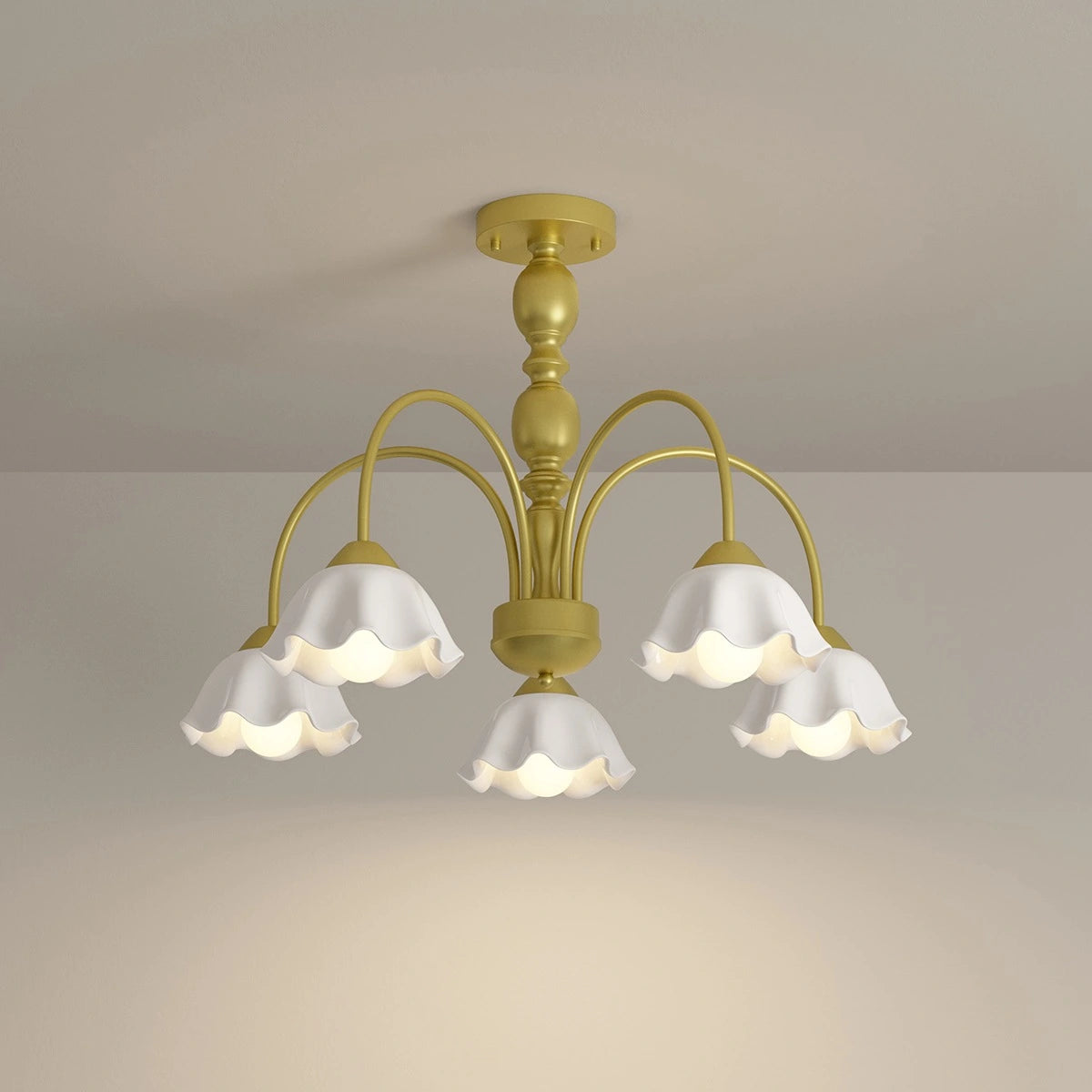 Antizer French Pastoral Style Flower Chandelier Gold 5 Heads