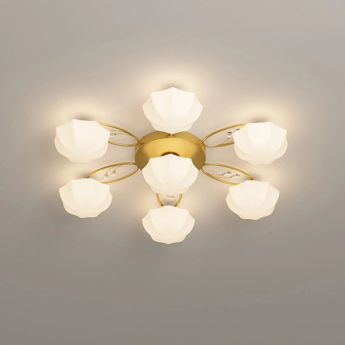 Antizer Light Luxury French Bud Ceiling Lamp Gold 6+1 Heads