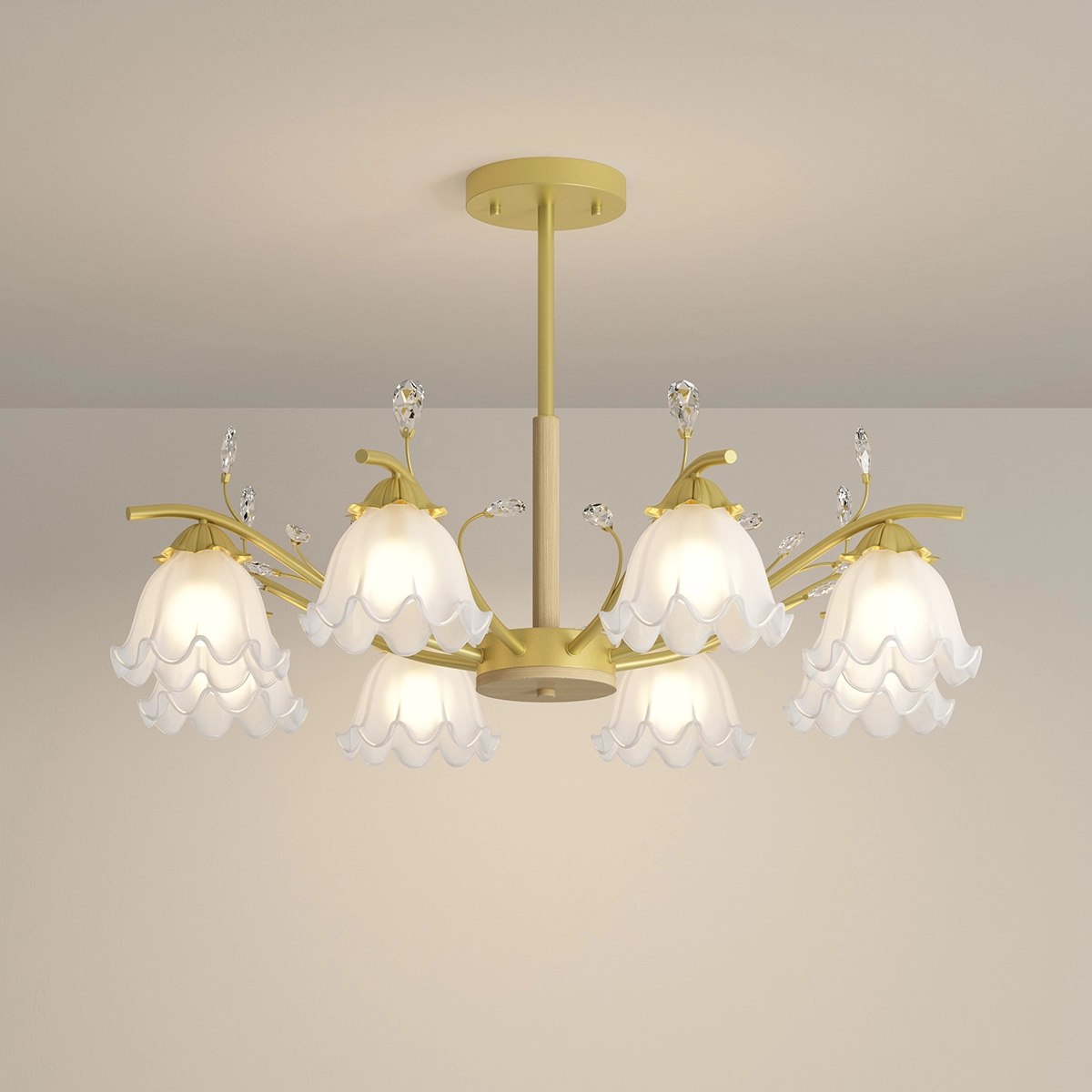 Antizer Creative Lily of the Valley Flower Chandelier Gold 8 heads