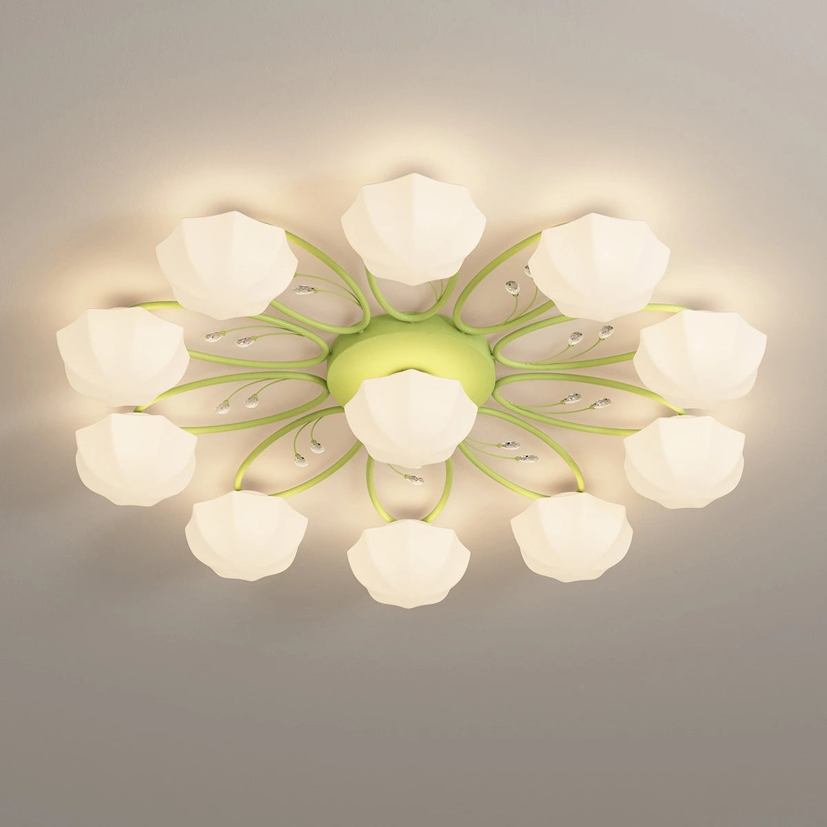 Antizer Light Luxury French Bud Ceiling Lamp Green 10+1 Heads