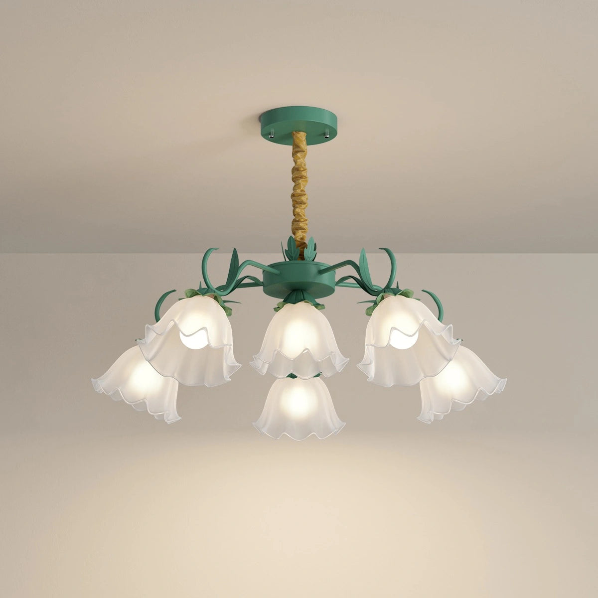 Antizer American Retro Pastoral Style Flower Chandelier Green 6 Heads