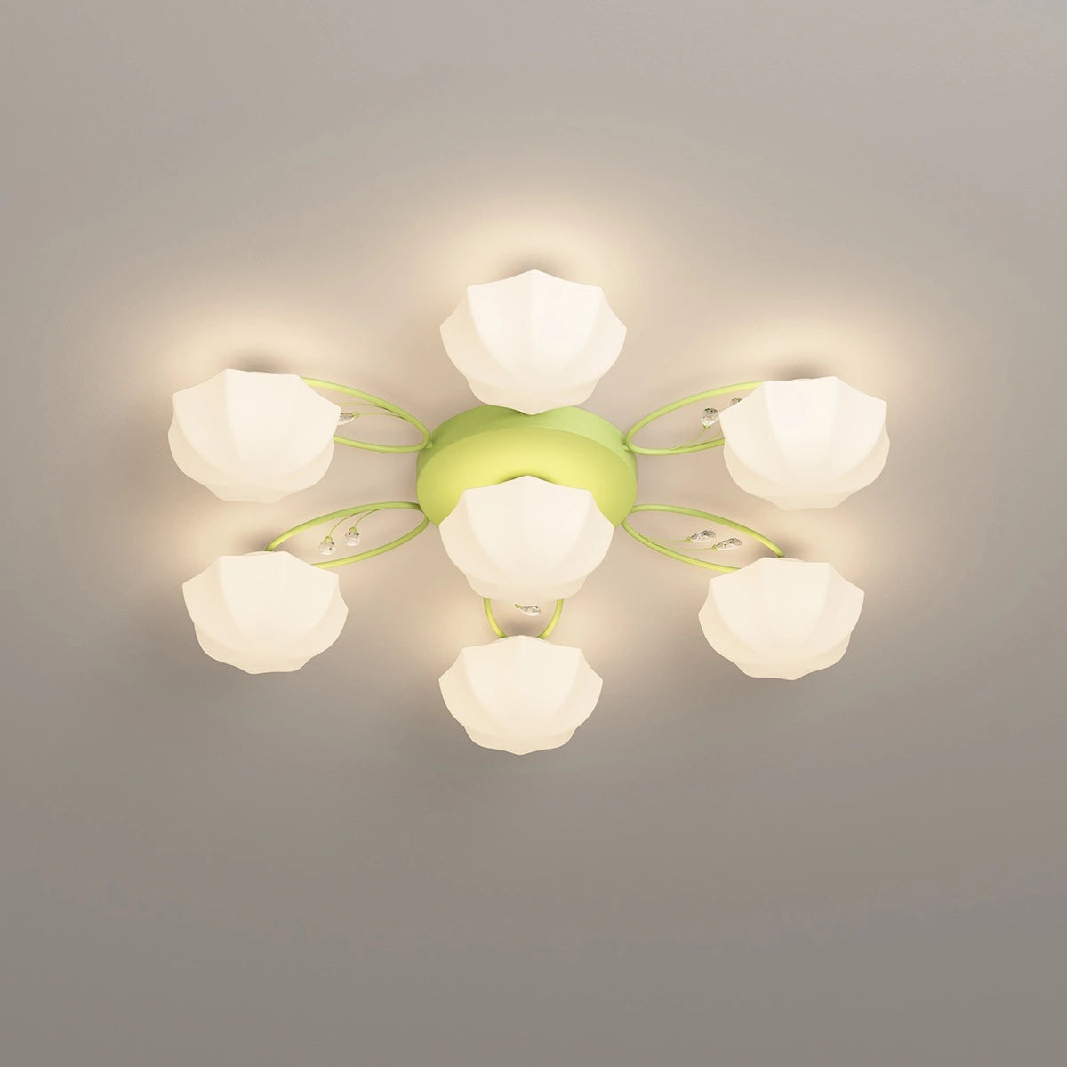 Antizer Light Luxury French Bud Ceiling Lamp Green 6+1 Heads