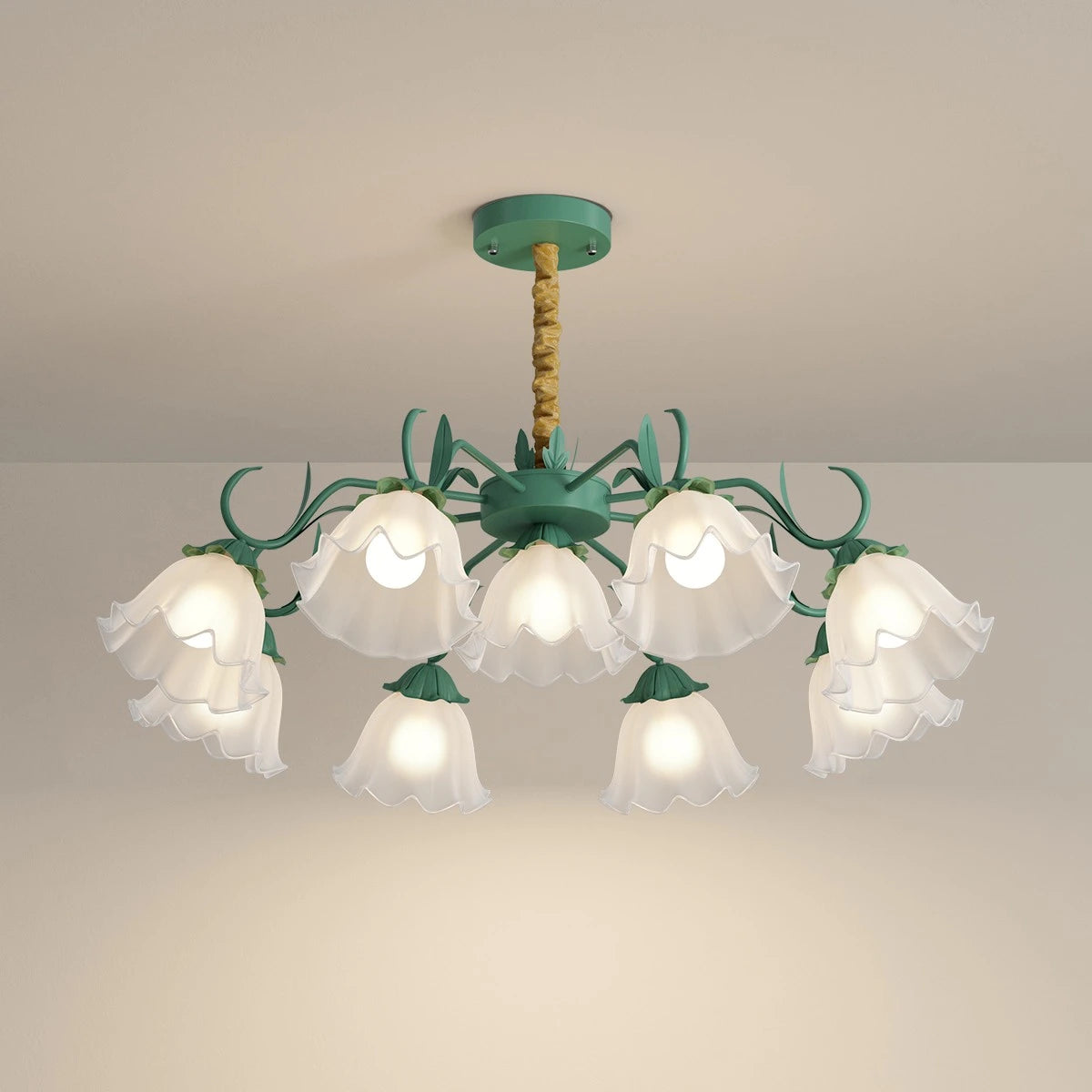 Antizer American Retro Pastoral Style Flower Chandelier Green 9 Heads