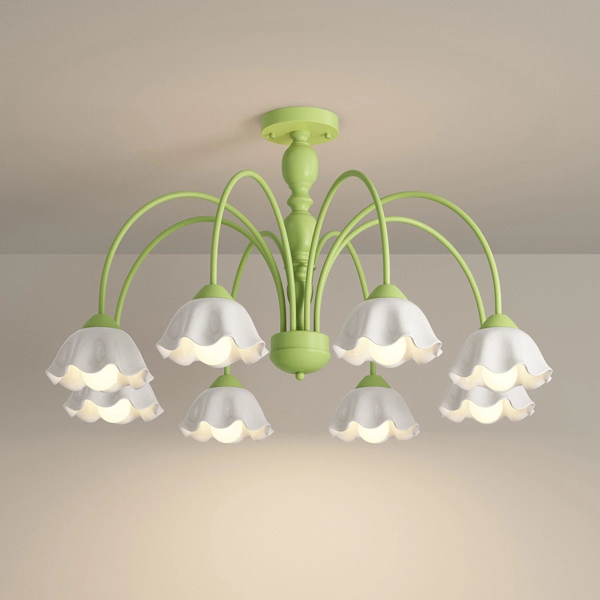 Antizer French Pastoral Style Flower Chandelier Green 8 Heads