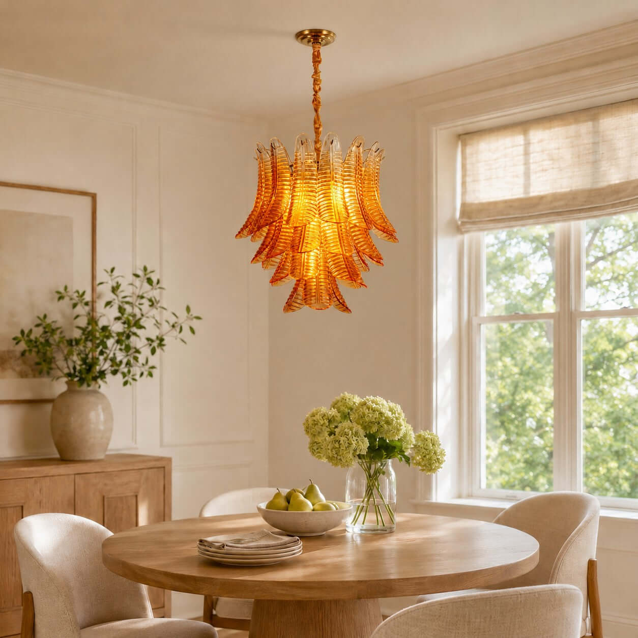Antizer Murano Layered Amber Glass Leaf Chandelier