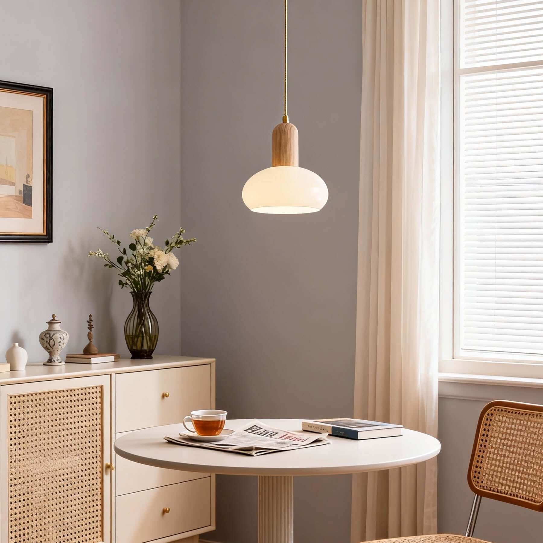 Antizer Modern Minimalist Wood Glass Pendant Light