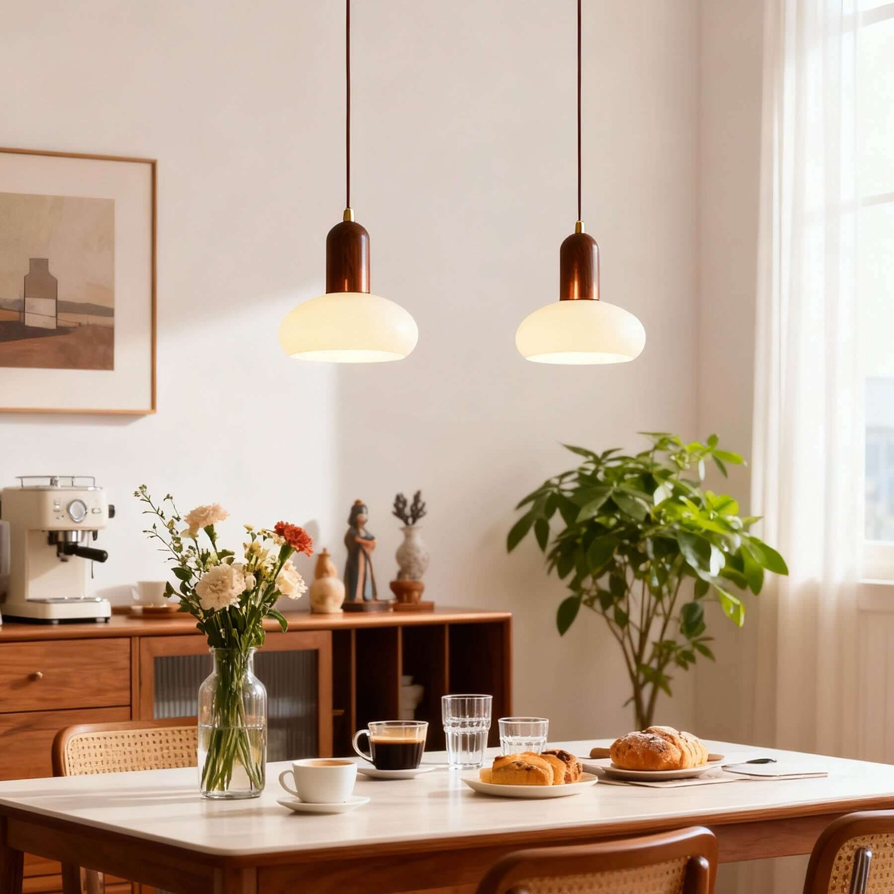 Antizer Modern Minimalist Wood Glass Pendant Light