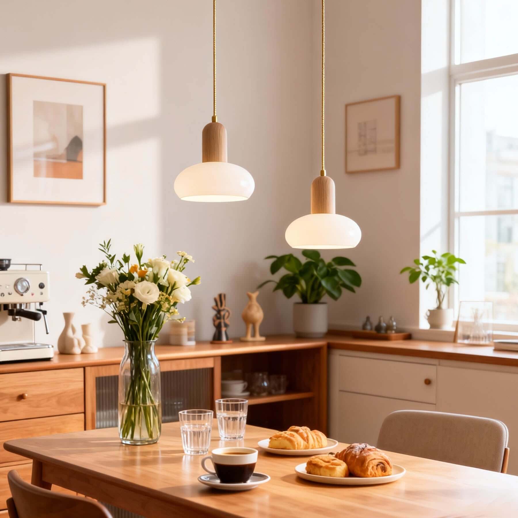 Antizer Modern Minimalist Wood Glass Pendant Light